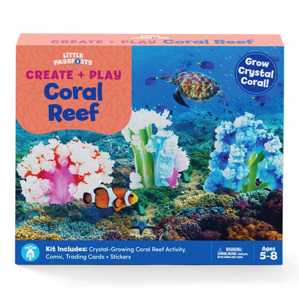 World Reef Day is on 1st June ~ Here is a coral reef play tray that is using blue kinetic sand, coloured pasta pieces, shells & some sea creatures