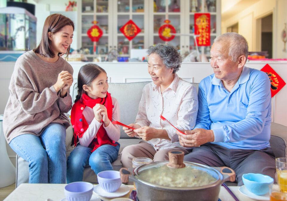 A multi-generational family celebrating the Chinese New Year