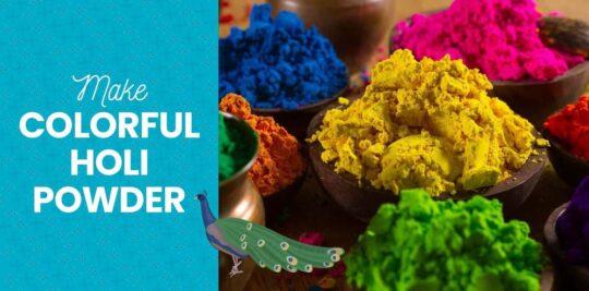 Blog header: Colored powder for Holi on right, "Make Colorful Holi Powder" text on left
