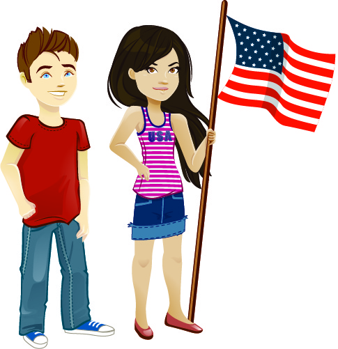 Sam and Sofia with USA Flag
