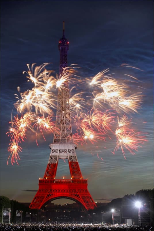 Bastille Day fireworks near the Eiffel Tower