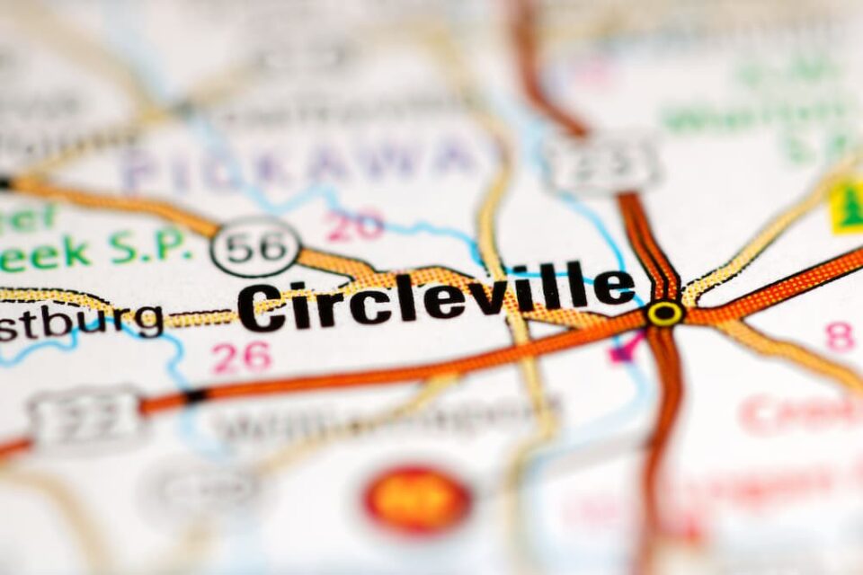 A map of Ohio featuring the city of Circleville
