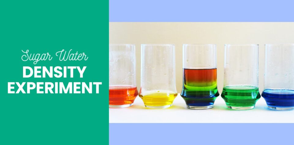 Blog header: Five glasses filled with colored liquid on right, "Sugar Water Density Experiment" text on left