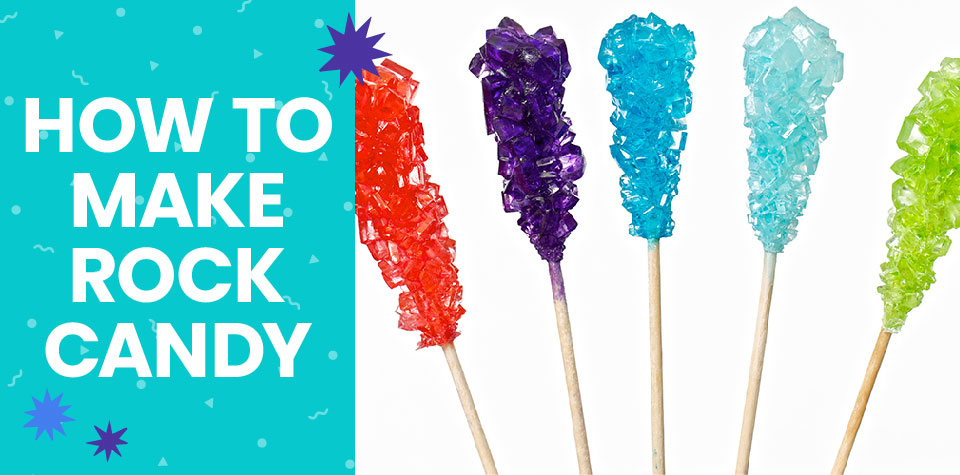 Five rock candy sticks in assorted colors