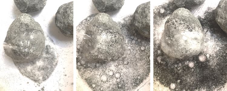 DIY moon rocks dissolving when vinegar is applied