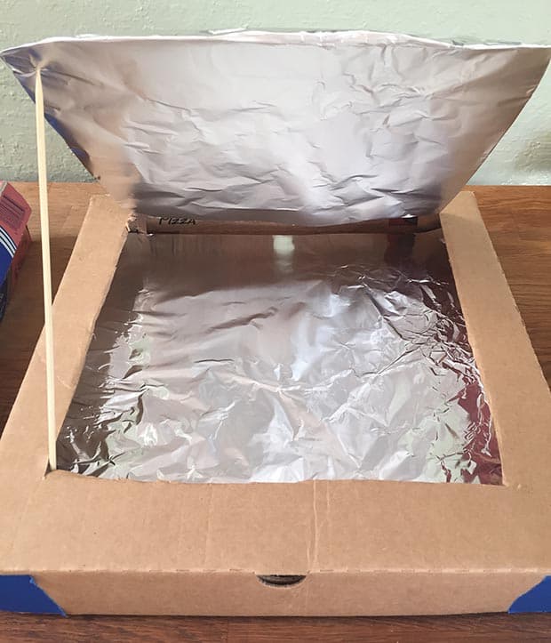 covering solar oven with foil