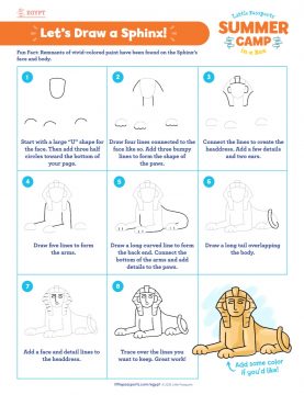How to draw a sphinx printable from Little Passport's Summer Camp in a Box program and World Edition subscription line