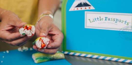 Enjoy the fruit sushi you made with Baby Boy Bakery and Little Passports!