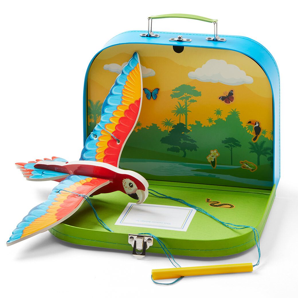 Summer Camp in a Box: World Edition - suitcase with macaw