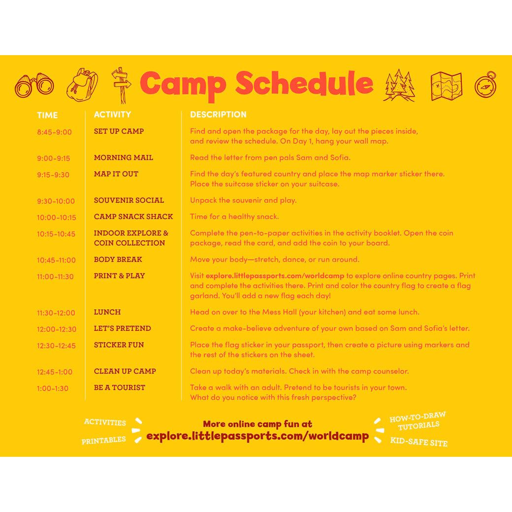 Summer Camp in a Box: World Edition - camp schedule