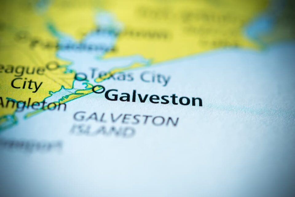 Galveston, Texas, on a map