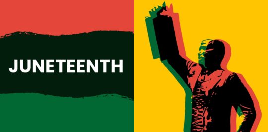 Blog header: "Juneteenth" text on left, stylized illustration of statue on right