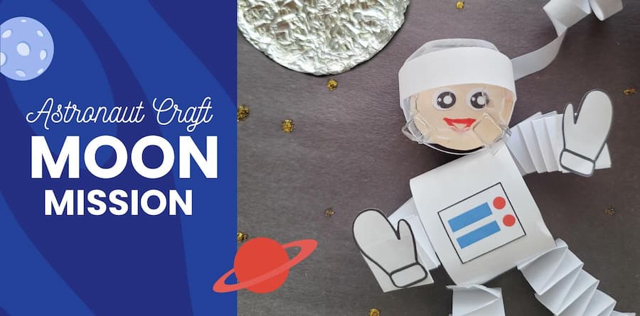 Blog header: photograph of paper astronaut and foil moon on right, "Astronaut Craft Moon Mission" text on left