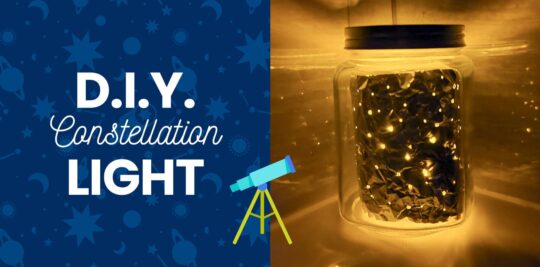 Blog header: illuminated mason jar on right, text reading "D.I.Y. Constellation Light" on left