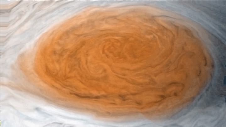 Jupiter's Great Red Spot with clouds swirling