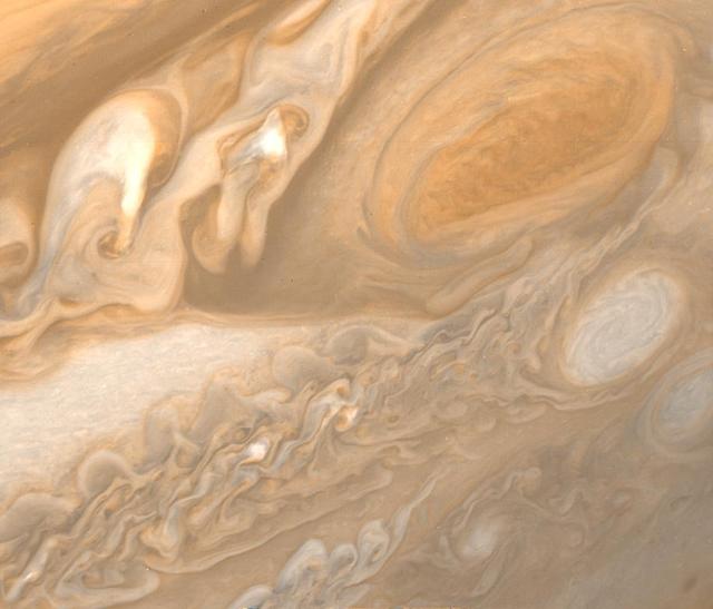 Swirling clouds showing color of Jupiter