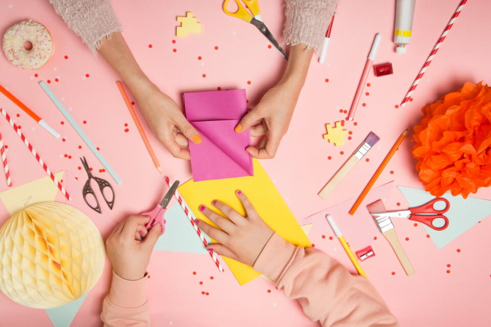 Children working together on an arts-and-crafts project