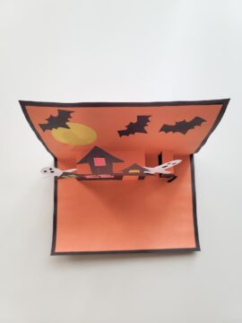 Decorated pop-up Halloween card seen from above