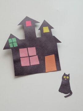 Decorated spooky Halloween house made of construction paper