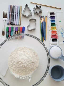 Supplies to make holiday salt dough ornaments