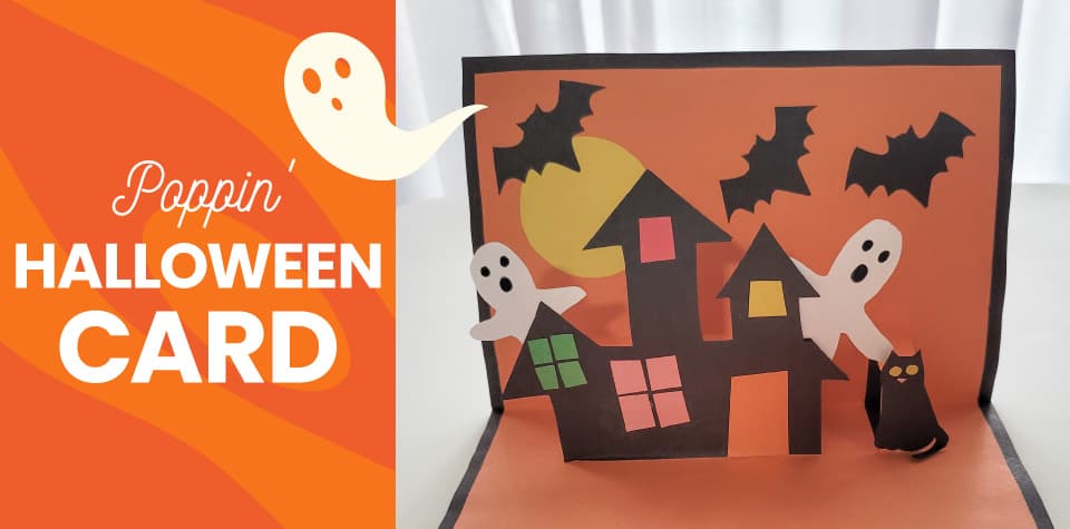 Pop-up Halloween card on right, text reading "Poppin' Halloween Card" on left