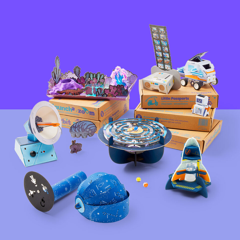 Boxes and products from Little Passports’ Space Quest subscription
