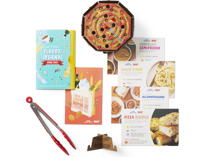 Tongs, game, and recipes from Little Passports’ Kitchen Adventures subscription box