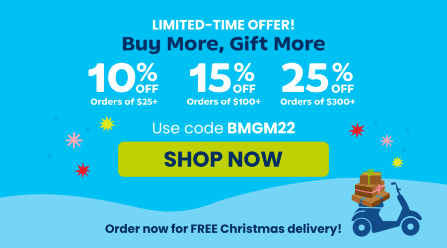 Limited-time offer! Buy more, gift more. The more they explore, the more you save! 10% off orders of $25+, 15% off orders of $100+, 25% off orders of $300+. Use code BMGM22. Shop now. Order now for FREE 