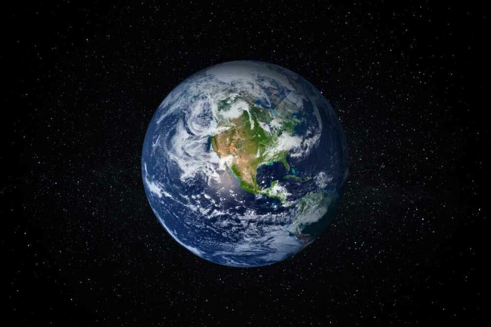 Planet Earth as seen from space, with a full view of North and Central America and a partial view of South America.