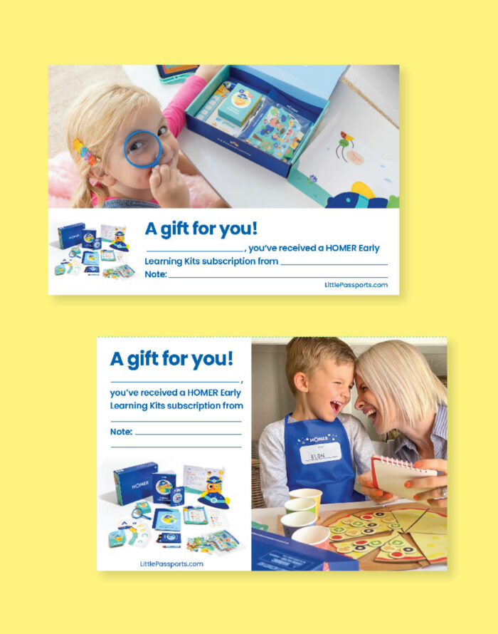 HOMER Early Learning Kits printable gift card