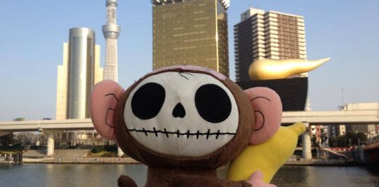 Stuffed monkey traveling in Japan