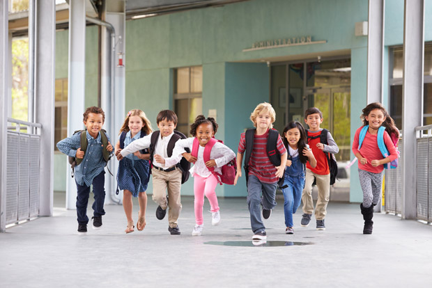 School kids running