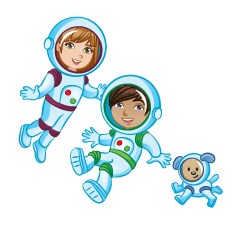 Max Mia Toby in spacesuits.