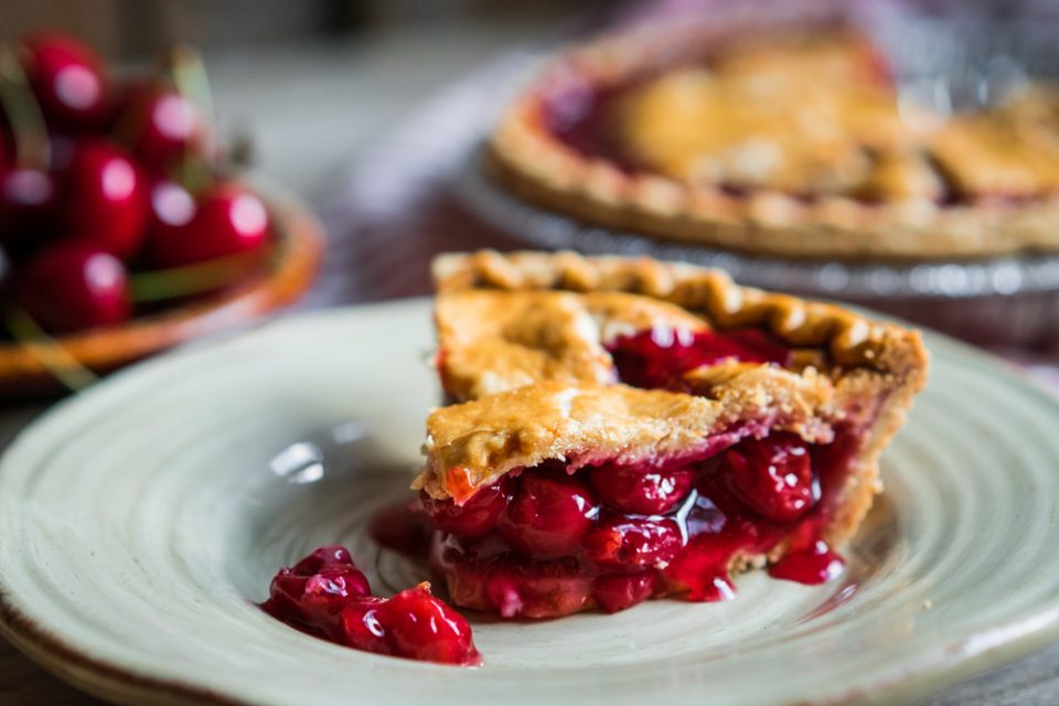 American cherry pie slice on a plate