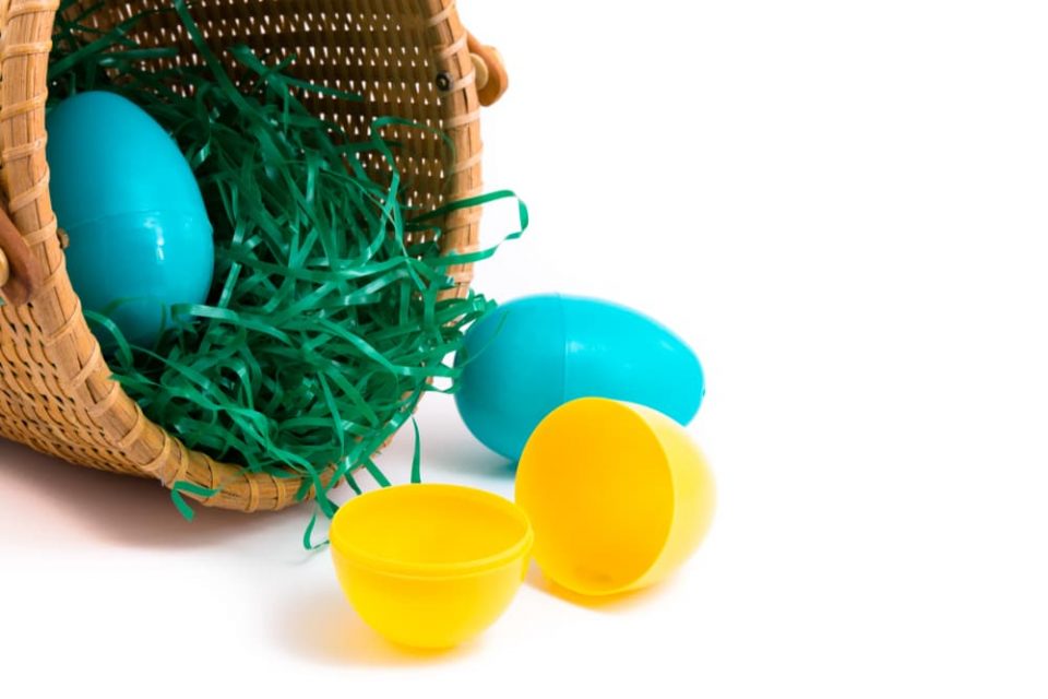 Plastic eggs in an Easter basket