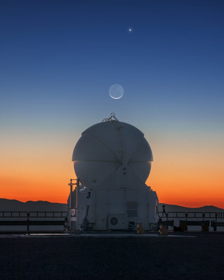 The Moon, Venus, and the setting Sun in line along the plane of the ecliptic