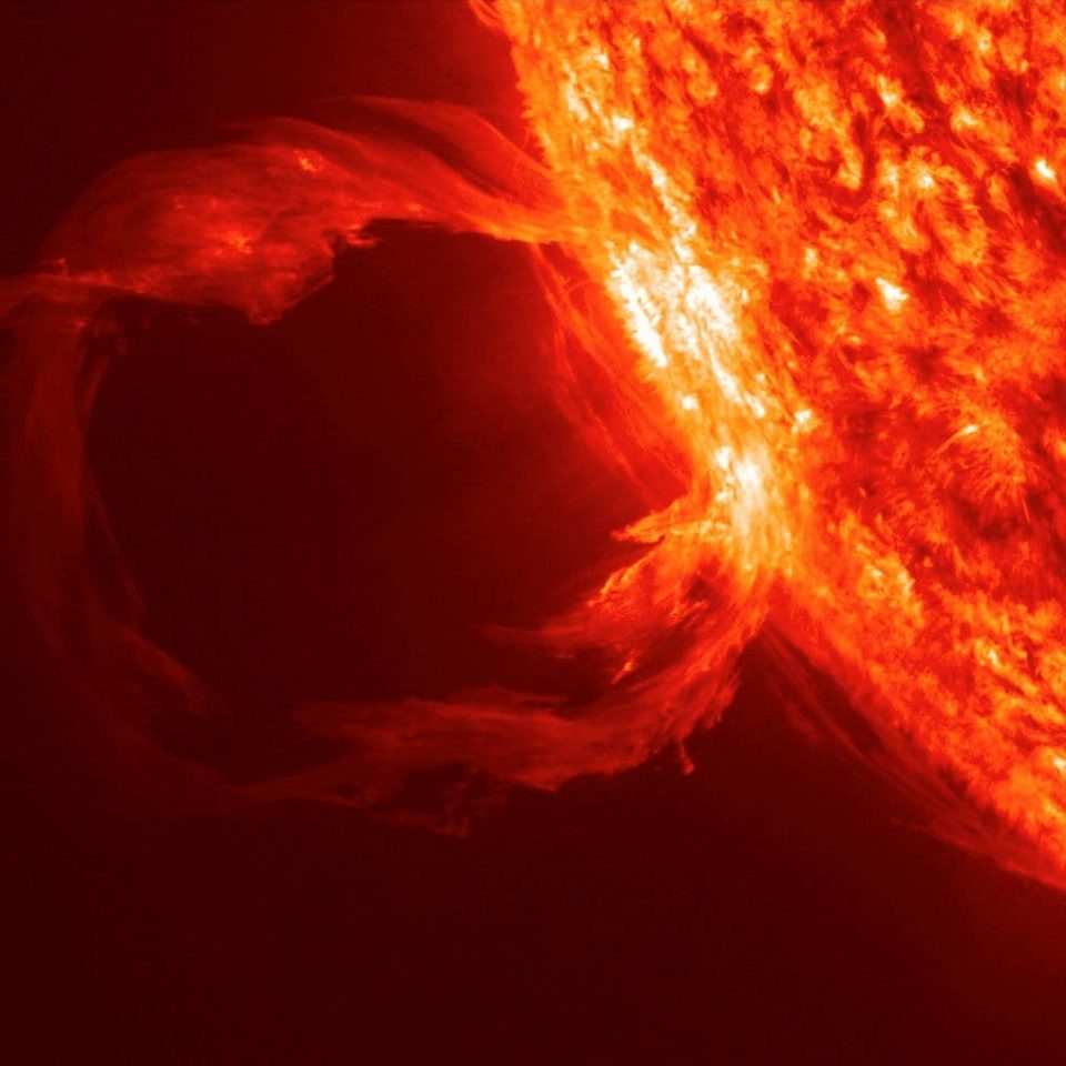 The flaring loop of a solar prominence in the sun's corona
