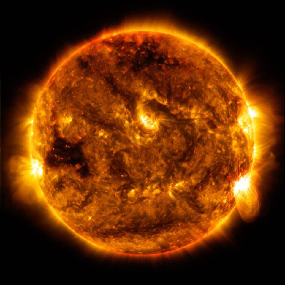 The sun up close during a solar flare.