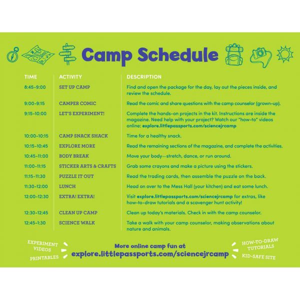 Summer Camp in a Box: Science Junior - camp schedule