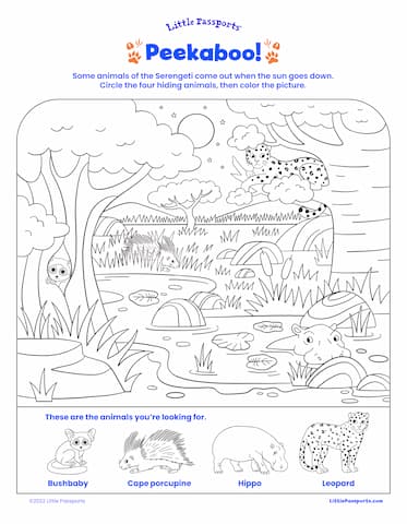 Serengeti Peekaboo hidden animals printable from Little Passports