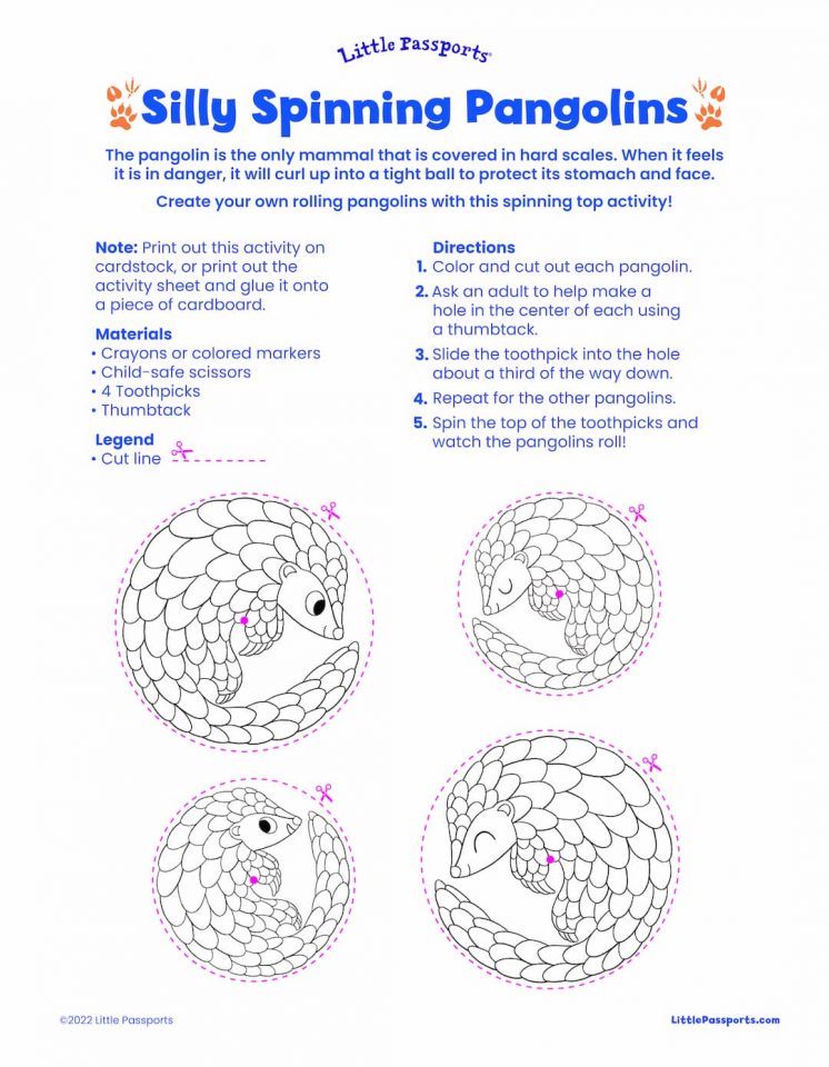 Directions for silly spinning pangolin from Little Passports